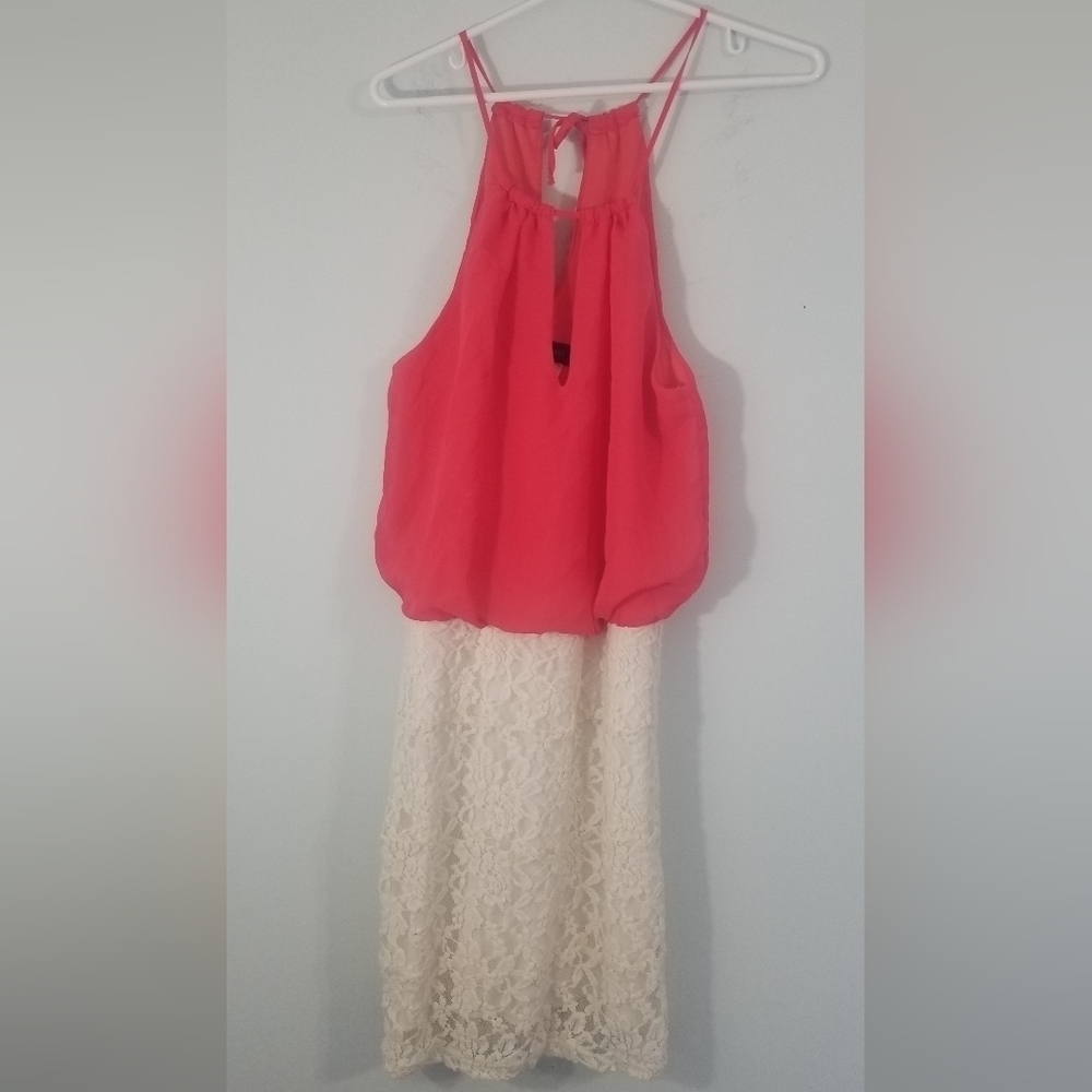 B. Smart Party Dress. Peephole Chest. Neck Tie. Loose Top Hug Bottom. Size 5/6.